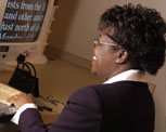 blind woman using computer